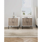 Manhattan Comfort - Table de nuit moderne DUMBO 51 cm à 2 tiroirs - Blanc et gris rustique - Lot de 2-Comprend 2 tiroirs à extension totale conçus avec des lignes verticales texturées