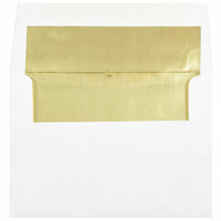 JAM Paper Enveloppes d'invitation A7 doublées d'aluminium - 5,25 x 7,25 po - Blanc avec feuille d'or - paquet de 50-Couleur : blanc avec doublure en feuille d'or, La feuille donne à l’enveloppe une brillance naturelle