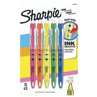 Sharpie − Surligneurs à encre liquide de type stylo à pointe biseautée − couleurs variées − paquet de 5-Niveau d’encre visible… vous permet de prévoir quand vous en manquerez!