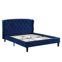 Modway - Penelope Arrière ailé à touffes Performance Velvet Lit plateforme Queen, Marine-Lit plateforme Queen Wingback