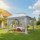 Outsunny - Tente gazébo auvent instantané 12 pi l x 12 pi L - Gris clair-Pieds réglables sur 3 niveaux pour ajuster facilement la hauteur