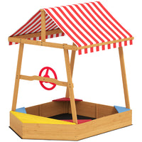 Qaba - Bac à sable d'extérieur pour enfants avec couvercle et gouvernail - 133 x 101 cm - Jaune-Le design en forme de bateau permet aux enfants d'imaginer qu'ils naviguent sur les mers 