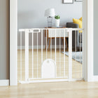 PawHut - Barrière pour animaux extra large 30"-41" avec petite porte - 30"L - Blanc-Équipée d’une petite porte, pratique pour le passage des animaux de compagnie