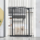 PawHut - Barrière pour Animaux 29"-32" L avec Porte Porte pour Chiens à Montage par Pression pour Escaliers - Noir-Système de double verrouillage pour une sécurité accrue