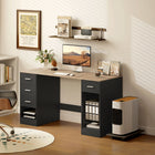 HOMCOM - Bureau d'ordinateur avec tiroirs - 55,1 po L x 20,9 po l x 29,5 po H - noir grain de bois-Un plateau de bureau de 55,1 po x 20,9 po / 140 x 53 cm accueille facilement deux moniteurs, des livres et des fournitures de bureau