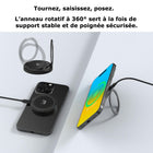 MyBat - Chargeur sans fil DockIt 360° compatible recharge magnétique + Support bague - Noir-Sécurité intelligente intégrée - Protège contre les surtensions, surintensités, sous-tensions, surchauffe et corps étrangers pour une utilisation fiable