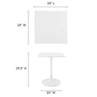 Modway - Lippa 24 po Carré Bois Table à manger, Blanc-Plateau de table en MDF laqué