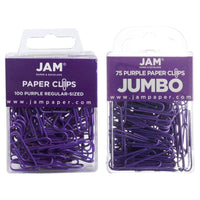 JAM Paper - Paquet combiné de trombones colourés - standard et jumbo - trombones violets - 1 paquet de 100 et 1 paquet de 75-Couleur : Violet