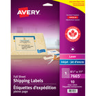 Avery - Étiquettes d'expédition Easy Peel laser/jet d'encre, incolores lustrées, 8 1/2 po x 11 po, paq./10, (7665)-Étiquette permanente