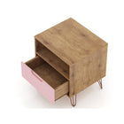 Manhattan Comfort - Rockefeller Table de Nuit 1 Tiroir Style Mid-Century Modern 51 cm - Naturel et Rose Poudré - Lot de 2-Parfait pour le rangement ou l’exposition d’objets
