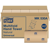 Tork - Essuie-mains multiplis universels - Naturel - 1 épaisseur - 250 feuilles/paquet - Paquet de 16-Le gaufrage améliore la sensation au toucher et maximise l'absorption
