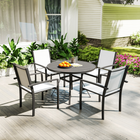 Outsunny - ensemble de salle à manger extérieur 5 pièces avec table ronde et 4 chaises empilables-Le plateau en verre trempé de 5 mm offre une utilisation quotidienne solide, robuste et sûre