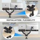 ShoppingAll - Support double pour moniteur VESA et ordinateur portable avec bras à ressort à gaz entièrement réglable et pince de bureau - Noir-7