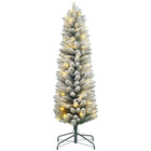 HOMCOM - Arbre de Noël artificiel floqué enneigé de 5 pieds avec lumières-Les branches floquées de neige imitent une scène hivernale fraîche et enneigée 