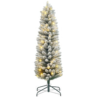 HOMCOM - Arbre de Noël artificiel floqué enneigé de 5 pieds avec lumières-Les branches floquées de neige imitent une scène hivernale fraîche et enneigée 