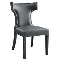 Modway - Curve Cuir végane Chaise à manger - Gris-Chaise de salle à manger avec moulure en tête de clou