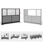 Luxor - Mur modulaire 70 x 48 - Cadre noir segmenté, fenêtre givrée, PET gris frais-Conception avec panneaux en acrylique givré et panneaux acoustiques en PET