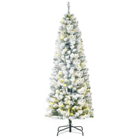 HOMCOM - Sapin de Noël artificiel 6' enneigé pré-illuminé avec lumières - vert-Arbre de Noël artificiel de 6 ft dans un style d'arbre réaliste 