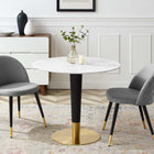 Modway - Zinque 36 po Marbre artificiel Table à manger, Or Blanc-Table en marbre artificiel