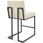 Modway - Privy Acier inoxydable noir Tissu rembourré Tabouret de comptoir - Noir beige-Capsules de pied non marquées