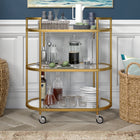 Hudson&Canal - Chariot de bar ovale Leif 30" de largeur - Laiton-Finition en laiton artisanale appliquée sur le cadre