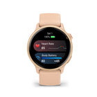 Garmin - vivoactive 6, Rose métallisé avec bracelet Rose métallisé-APPLICATIONS SPORTIVES INTÉGRÉES - Suivez vos déplacements avec plus de 80 applications GPS et sportives d'intérieur préchargées, notamment la marche, la course à pied, le vélo, la natation en piscine, les activités pour les utilisateurs de fauteuils roulants et bien plus encore.