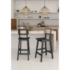 Manhattan Comfort - Tabouret de comptoir Versailles 15,75" style industriel chic - noir et cannage naturel - lot de 3-Canne fine naturelle fabriquée à partir de rotin de bois authentique