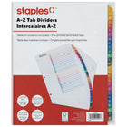 Staples - Intercalaires pré-imprimés - A-Z - Couleur-Les intercalaires sont numérotés de A à Z pour faciliter l'organisation des documents