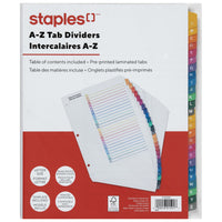 Staples - Intercalaires pré-imprimés - A-Z - Couleur-Les intercalaires sont numérotés de A à Z pour faciliter l'organisation des documents