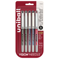 uni-ball Stylos à bille roulante à aiguille Vision - pointe fine (0.7 mm) - Couleurs Assorties - paquet de 5-Stylos à bille roulante