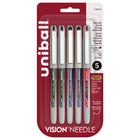 uni-ball - Stylos à bille roulante à aiguille Vision - 0,7 mm - Couleurs Assorties - paquet de 5-Stylos à bille roulante
