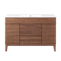 Modway - Render 48" Vanité de salle de bain à un seul lavabo - Blanc noyer-Vanité moderne du milieu du siècle