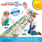 Briarpatch - Jeu de recherche et de découverte de Busytown de Richard Scarry-Plateau de jeu géant, 112 cartes à jouer (50 cartes Chercher et trouver de niveau 1, 50 cartes Chercher et trouver de niveau 2, 12 cartes Goldbug), toupie, cloche, 4 pions de personnages avec bases, instructions