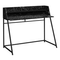 Monarch Specialties - 7544 Bureau 48 po L - Faux Marbre Noir/Metal Noir-Bureau d'ordinateur au fini faux marbre noir avec une petite huche avec 1 longue tablette au fini noir