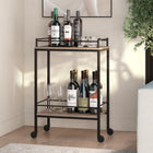 Hudson&Canal - Chariot-bar Barnes 23,5" de largeur - Chêne gris vieilli-Le cadre en acier est fini en bronze noirci