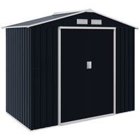 Outsunny - Abri de jardin 7' x 4' avec kit de fondation et doubles portes gris foncé-Espace de rangement spacieux pour les outils de jardin, l'équipement d'entretien des pelouses, les fournitures et plus encore