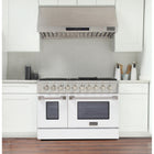 Kucht - 48 po Série KNG Cuisinière Pro Style au gaz naturel - Acier inoxydable/Blanc-Grilles de cuisson robustes en fonte résistantes à la chaleur intense permettant de déplacer les ustensiles d’un brûleur à l’autre sans les soulever