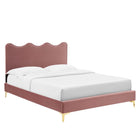 Modway - Current Performance Velvet Lit de plateforme complet, Rose poussiéreuse-Système de soutien en lattes de bois