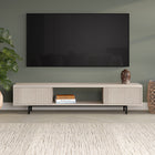 Hudson&Canal - Meuble TV Lucien pour téléviseurs jusqu'à 78" - Blanc Aulne-Construit à partir de matériaux MDF de haute qualité dans une finition blanche en aulne fabriquée à la main, et les pieds sont en acier robuste