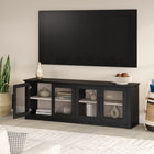 Hudson&Canal - Meuble TV Thornwell pour téléviseurs jusqu'à 78 pouces avec portes vitrées - Grain noir/Aulne blanc-Dimensions du produit : 15,75" L x 70" l x 24" H