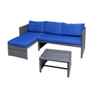 Dura Housewares - ensemble sofa Punta Cana - bleu-Fabriqué avec un cadre robuste de style rotin et un tissu oléfine de 220g, reconnu pour sa durabilité et ses performances en extérieur