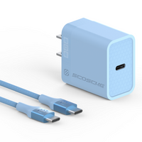 Scosche -  chargeur rapide USB-C PowerVolt Power Delivery 20 watts avec câble tressé USB-C 1,8 m - bleu-Le chargeur 20 watts Power Delivery USB-C offre la recharge rapide.