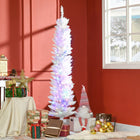 HOMCOM - Sapin de Noël artificiel de 6 pi avec lumières LED colourées - blanc-Magnifiques huit paramètres prédéfinis, éclairage continu, éclairage cyclique et modes clignotants pour un scintillement créatif des vacances  