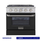 Kucht - 30 po Série KDF Cuisinière Pro Style au gaz propane - Acier inoxydable/Noir-Éléments de cuisson doubles offrant une performance puissante : 3 000 watts (base) et 850 watts (haut), avec un gril de 3 500 watts pour une chaleur intense