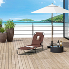 Outsunny - Chaise longue d’extérieur réglable avec ouverture pour le visage et coussin - brun-Position de détente ajustable sur 4 niveaux pour un confort maximal