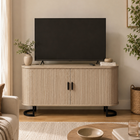 HOMCOM - Buffet moderne cannelé 55 po avec portes coulissantes - bois naturel-Plateau de 1,2 po d’épaisseur, supporte jusqu’à 253 lbs pour un usage quotidien