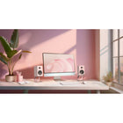 Kanto - Haut-parleurs de bureau de référence 100 W avec USB-C, RCA et Bluetooth 5.0 - Rose mat, Paquet de 2-Filtre passe-bas automatique à 100 Hz lorsqu'un subwoofer est branché