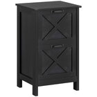 HOMCOM - Classeur 2 tiroirs pour dossiers Letter/A4 - noir vieilli-Améliore la décoration du bureau à domicile avec un charmant style porte de grange 

