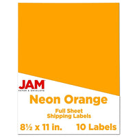Jam Paper Étiquettes autocollantes pleine page, 8 1/2 x 11 po, orange néon, 10/paquet-Taille : 8,5 x 11 po
