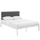 Modway - Millie Tissu Lit King, Gris blanc-Système de soutien de matelas en tige d’acier